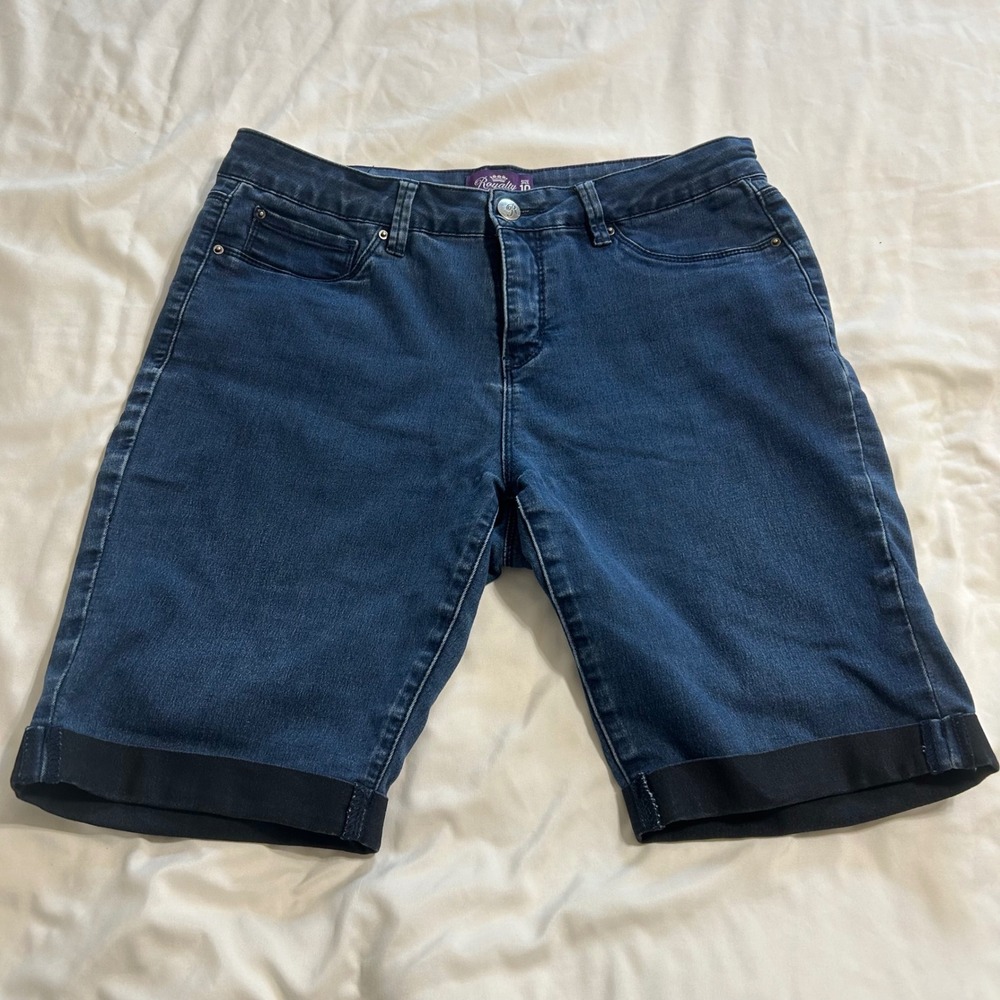 Royalty For Me Womens Blue Denim Bermuda Shorts Size 10 Dark Wash Stretch